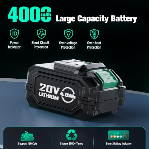 Image of KIMO Brushless Electric Chainsaw Cordless, 4.0Ah Battery & Fast Charger, Handheld Chain Saw with Auto Oiler, Battery Powered Chainsaw Electric for Tree Trimming, 54.5 FT /S Cutting Speed, 12 INCH