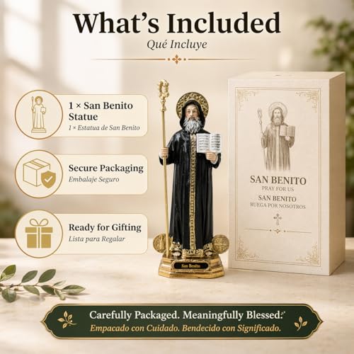 Estatua de San Benito 12 pulgadas Resina Religiosa miniatura 7