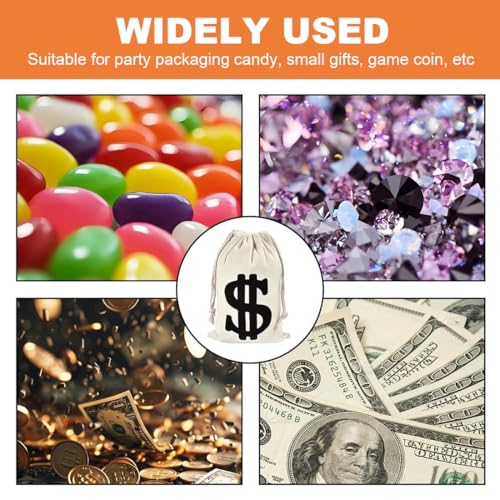 OIXYEY 2 Stück Geldsack Mit Dollarzeichen, Weiß Bankräuber Geldsack, Geldsack Münzbeutel, Dollarzeichen Stoffsack, Dieb Kostüm Zubehör Für Karneval Halloween Cosplay 20 X 25Cm