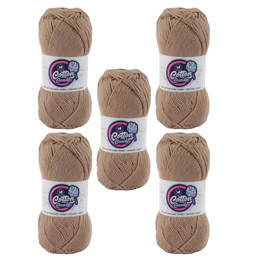 Image of NESTNHAVEN Cotton Candy 100% Cotton Yarn - (100g, 185 Meters) - Luxury Yarn for Crochet, Amigurumi, Embroidery, Toys, Garments, Flowers and Hobby, Projects. (Dark Beige) | (500 Gm)