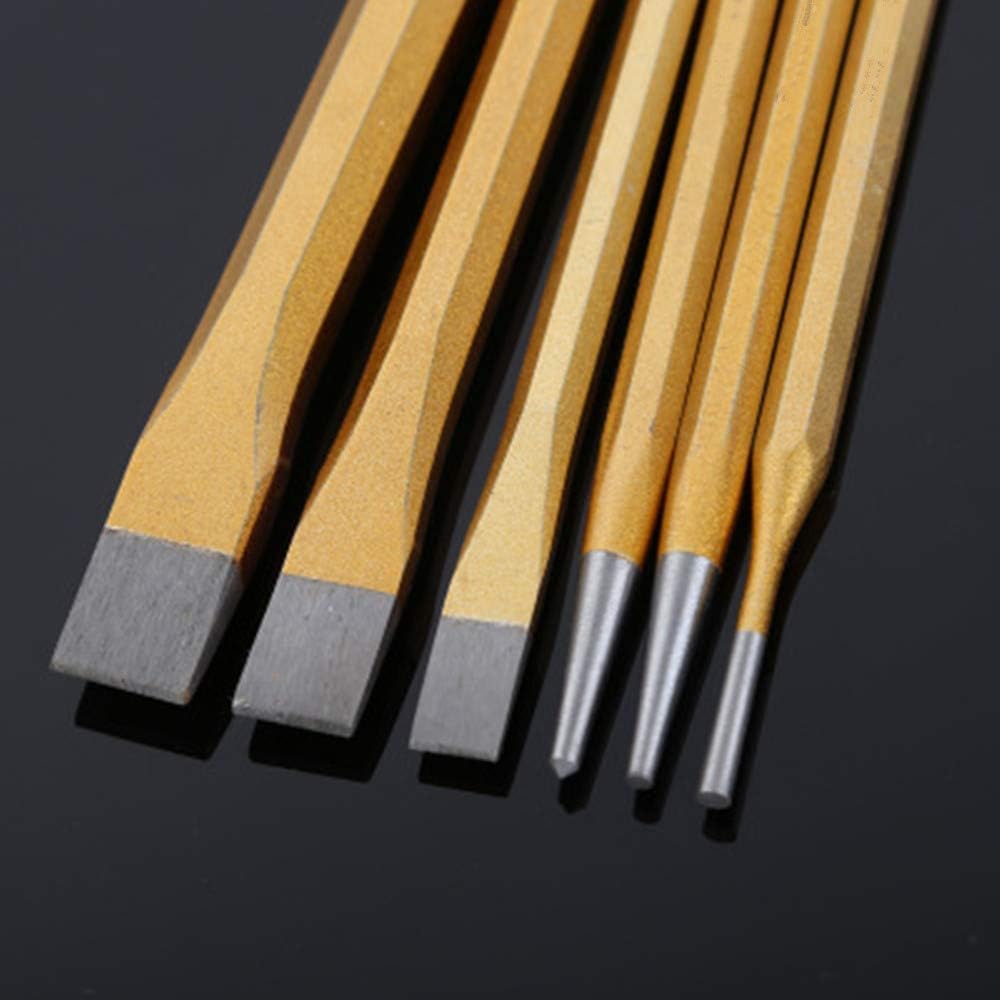 6-teiliges Stahlmeißel-Set, Meißel-Set, konischer Locher, Körner for Ziegel, Beton, Metall und Stein, Meißel-Set, Kaltkegel, Kaltmeißel-Set, Mittelstift/444