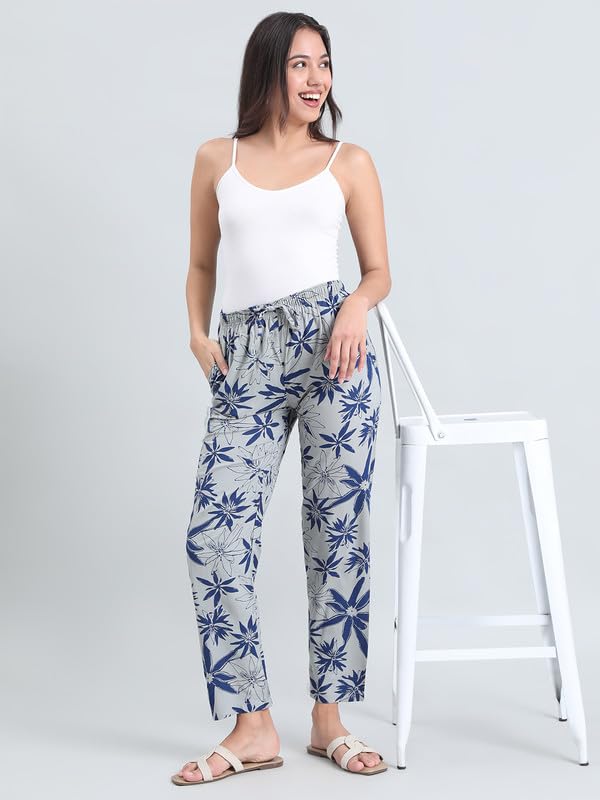 Image of GO COLORS Women Printed Woven Viscose Mid Rise Lounge Pants