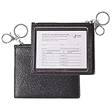 Leather Vaccine Card Wallet 4x3 with Functional Zipper Pouch & Keychain - CDC Vaccine Card Holder with Vaccine Card Protector Sleeve - Premium Black Vaccine Card Case to Protect Covid Vaccine Card…