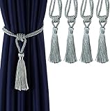 カーテン タッセル カーテンロープ 留め 飾り 房掛け おしゃれ シンプル 房付き 窓装飾 紐 締め 模様変え ロープ式 カーテンアクセサリー 4個セット (ライトブルー)