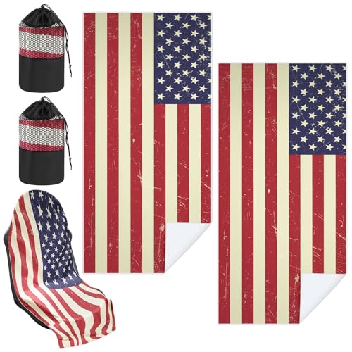 Image of Hahafelt 2 Pack Car Seat Towel Cover with Storage Bag, American Flag | 63 x 32 in Car Towel Seat Cover Non Slip Waterproof, Gym Workout Swimming Running, Machine Washable Sweat Absorbent Protector