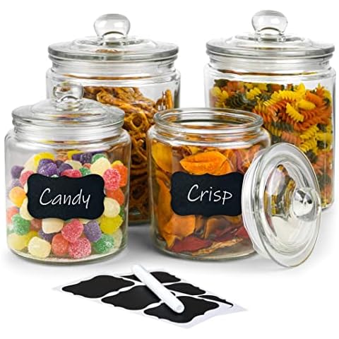 GADGETWIZ Glass Cookie Jar -2x 1/2 Gallon (64oz) & 1/4Gallon (32oz) - Glass Apothecary Jars With Lids - Canister Sets For Kitchen Counter - Glass Candy Jars - Glass Canisters Set Of 4 Cover