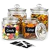 Glass Cookie Jar -2x 1/2 Gallon (64oz) & 1/4Gallon (32oz) - Glass Apothecary Jars With Lids - Canister Sets For Kitchen Counter - Glass Candy Jars - Glass Canisters Set Of 4 - Sugar Containers For Countertop (Glass Jars with labels)