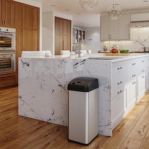 Image of iTouchless 13 Gallon Sensor Kitchen Trash Can with Lid and Odor Filter, Stainless Steel Trashcan Extra-Wide Lid Opening Slim Garbage Bin for Home Office Work Bedroom Living Room Garage Large Capacity