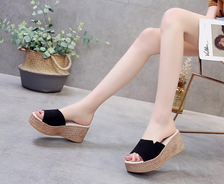 HBJWOV Wearing Waterproof Platform Sloping Heel Sandals with Thick Soles and High Heels on the Outside of Slippers3