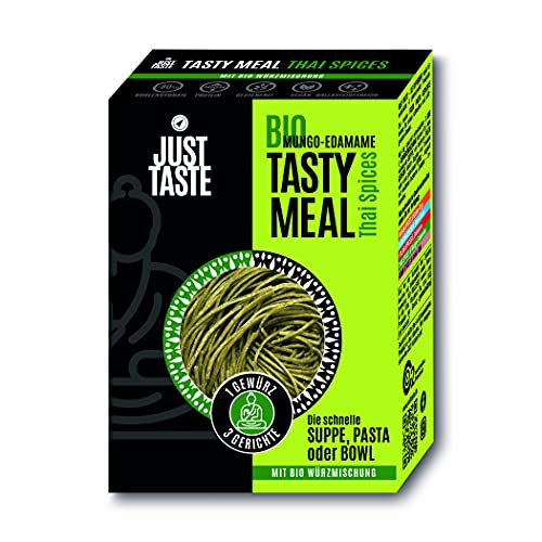 JUST TASTE - Bio Mungo-Edamame TASTY MEAL THAI Spices - Das neue FIXE PASTA GERICHT - 3 verschiedene Gerichte (Suppe, Pasta, Bowl) mit spezieller Würzmischung möglich - 8er Pack á 50,7g Cover