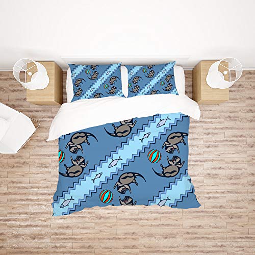 Housse de couette loutre parure de lit bleu polyester double CHEHONG - 3