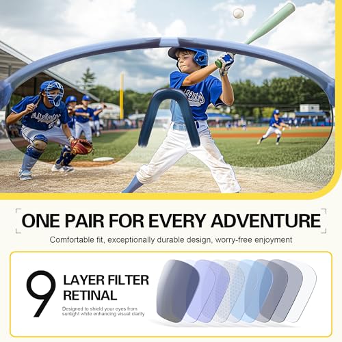 suoso Kids Baseball Sunglasses for Girls: Boys UV400 Protection for Youth Children Age 4-9 Cycling Football Sports Glasses2