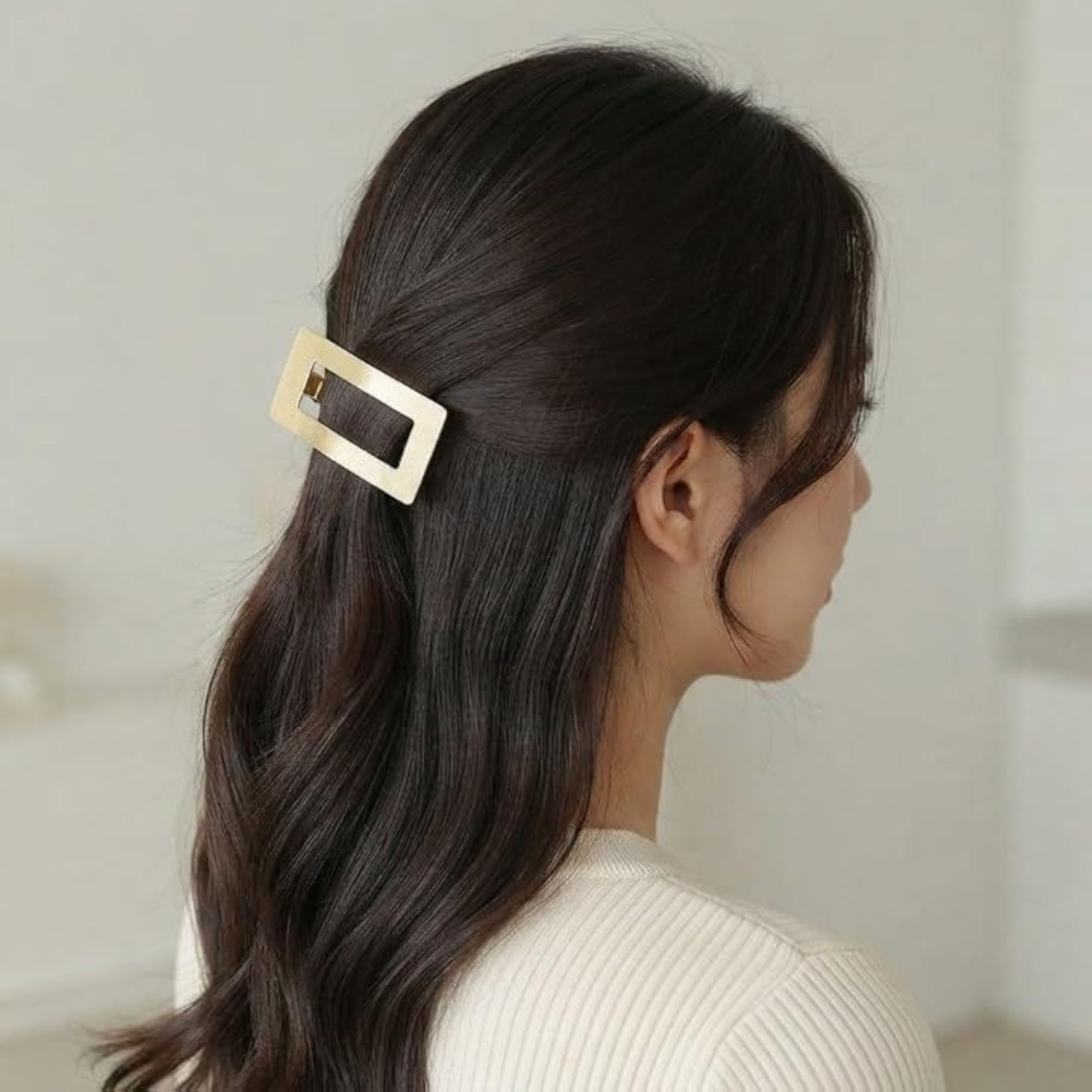 Gold Rectangular Metal Hair Barrette Clip for Women and Girls