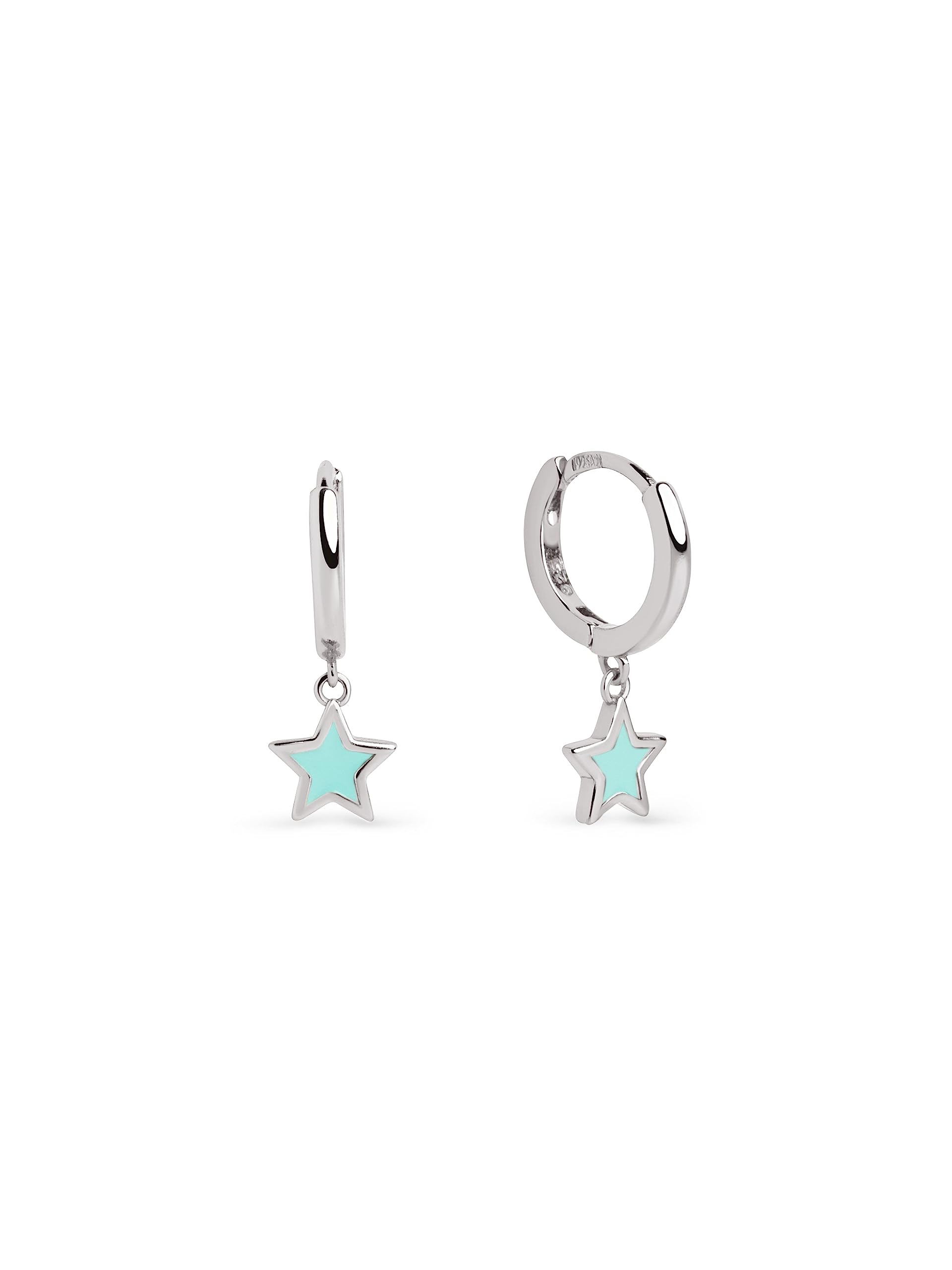 SINGULARU Pendientes Aro Star Sky Enamel - Pendiente en Plata de Ley Acabado en Baño en Oro de 18 Kt o Rodio- Pendientes de Aro con Cierre Congo - Joyas Para Mujer - Varios Acabados