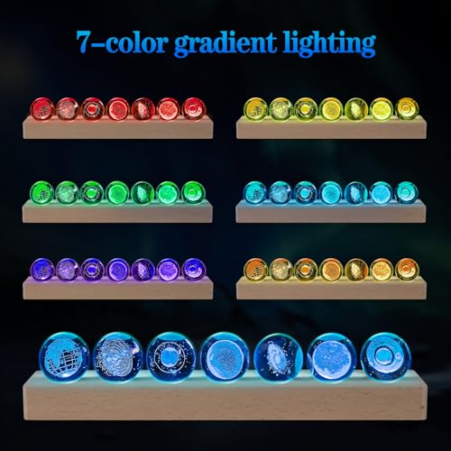 Image of JOJOCY 7 Pcs Solar System Planet Crystal Balls LED Wooden Base, 3D Outer Space Decor with 7 Colors, Includes Earth, Sun, Milky Way & More, Ideal Gift for Astronomy Lovers, Room Office Decoration