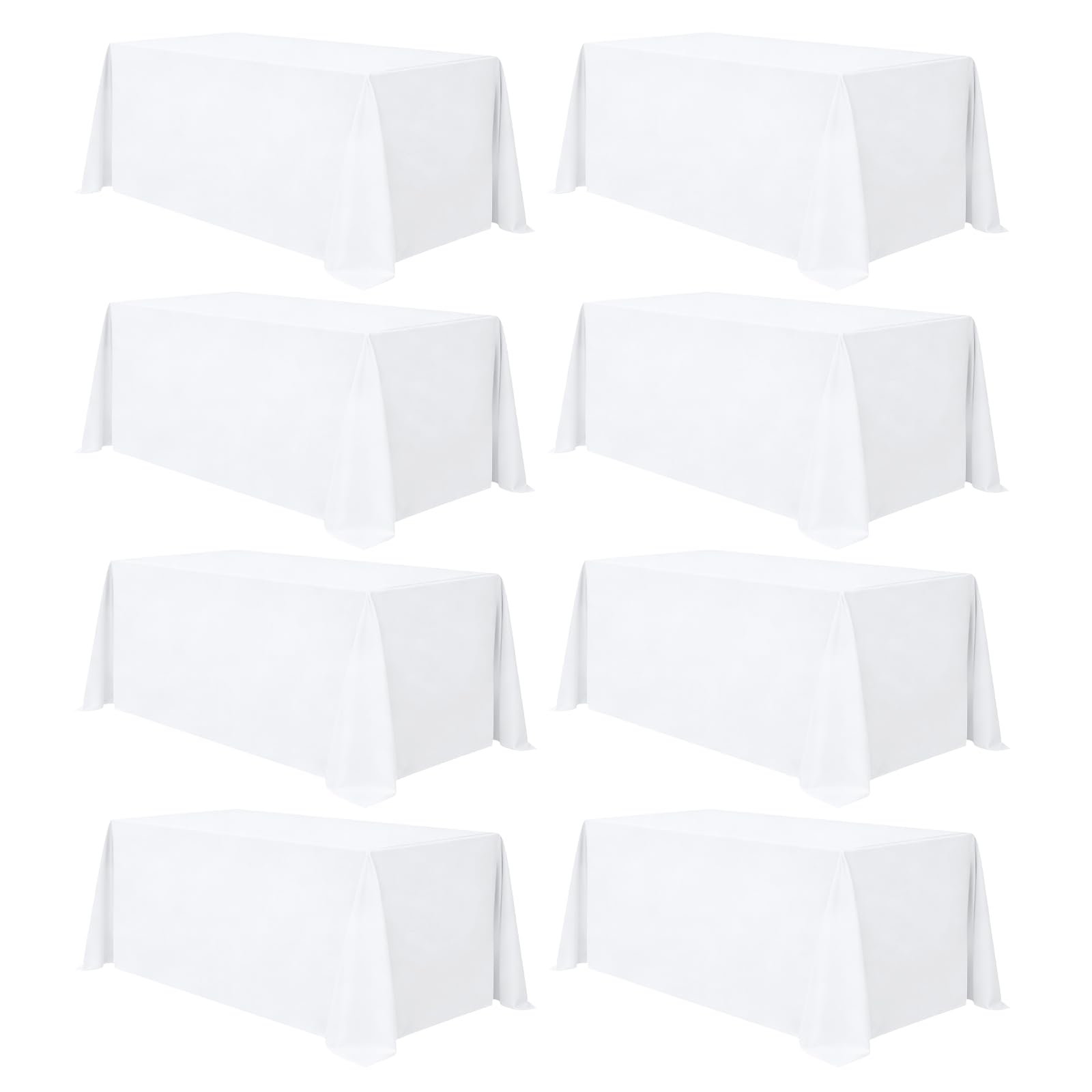 Photo 1 of Heneger 8 Pack White Table Cloth 90 x 132 Inch Rectangular Tablecloths for 6 Foot Rectangle Tables, Wrinkle Resistant White Tablecloth Washable Polyester Fabric Table Covers for Party Wedding Banquet
