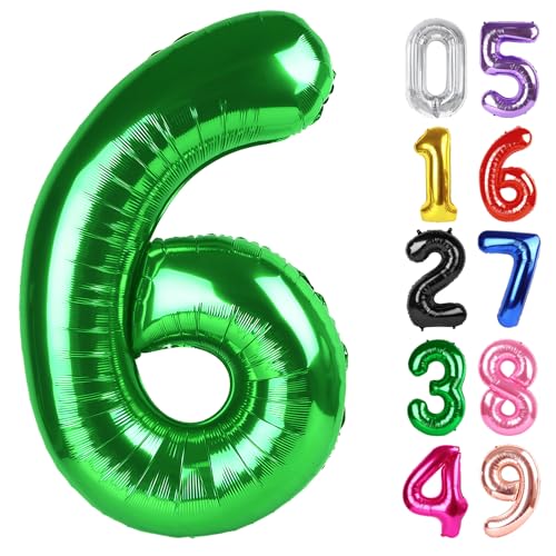 Image of Dark Green Number 6 Balloon 40 Inch, 6th Birthday Party Decorations, Giant 6 Foil Balloon for Party Supplies