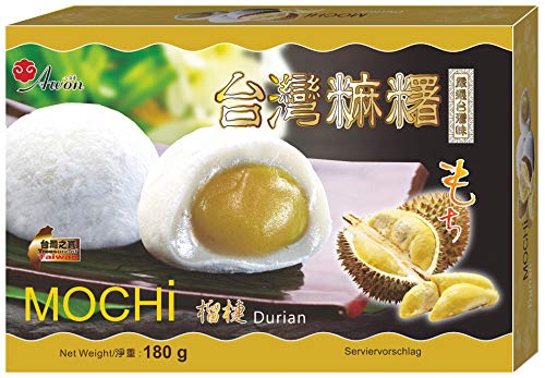 AWON Mochi Durian, kleine Klebreiskuchen, als Nachtisch oder als süßer Snack zwischendurch (1 x 180 g mit 6 Mochis pro Packung)