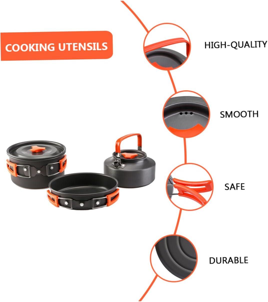 Set of 3 Aluminum Camping Pots Hiking Cookware Utensils Easy-Clean Camping Cookware Set