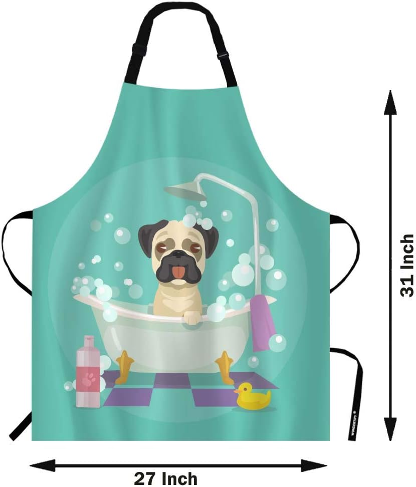 WONDERTIFY French Bulldog Apron,The Lovely Dog Bathed in The Bathtub Bib Apron with Adjustable Neck for Men Women,Suitable for Home Kitchen Cooking Waitress Chef Grill Bistro Baking BBQ Apron - Image 4
