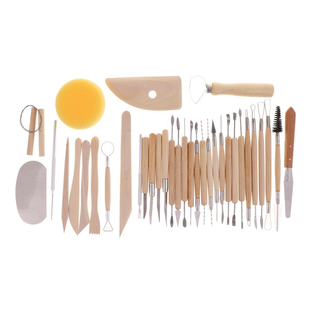 42 Stück Ton Werkzeuge Modellierwerkzeuge Tonwerkzeug Set Töpferwerkzeug Set mit Robustem Holzgriff Und Edelstahlspitze für Keramisches, 51stk