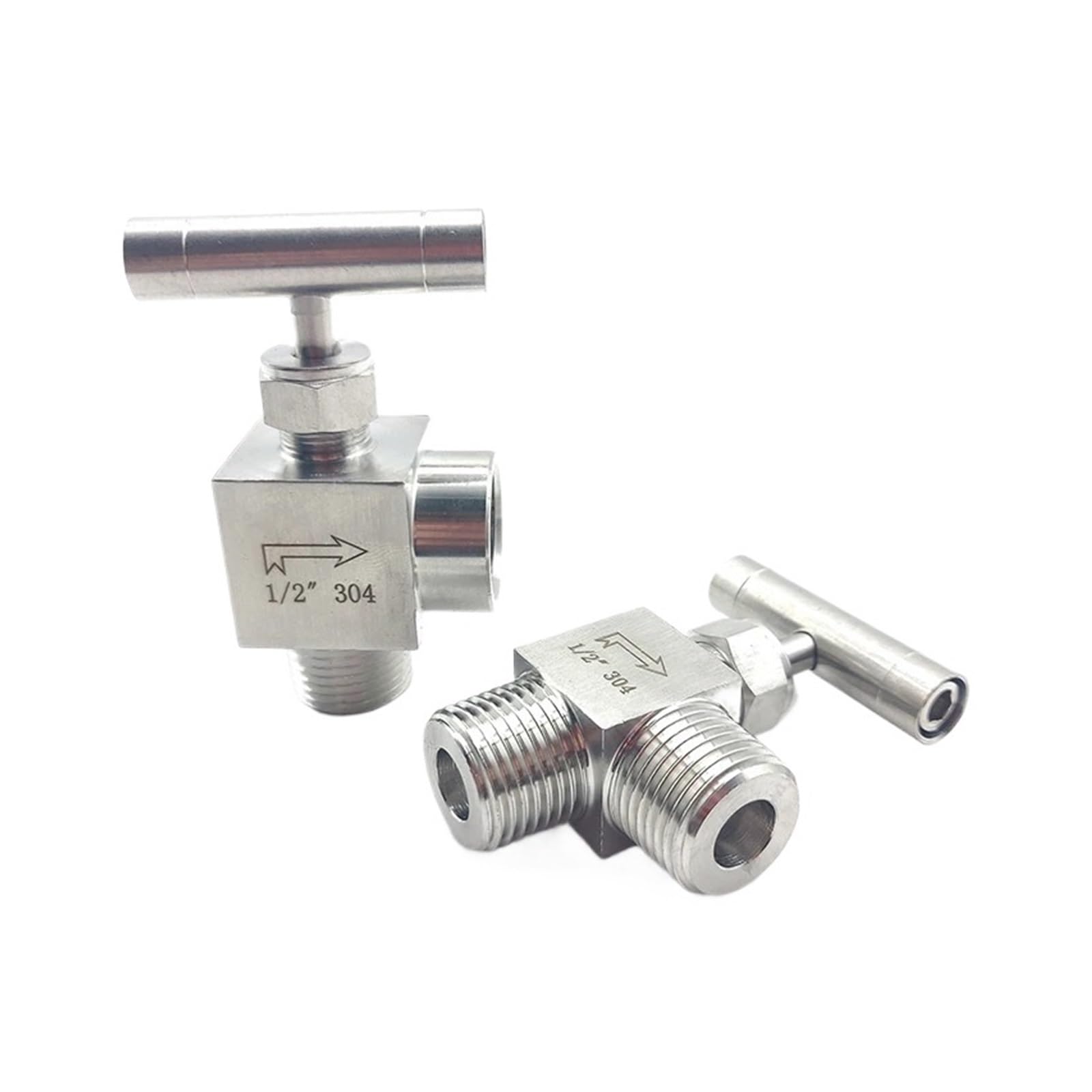 Válvula de Cierre Válvula de Aguja de Acero Inoxidable 304 con Rosca Macho a Hembra de 1/8", 1/4", 3/8" y 1/2" de ángulo Recto(1/8",G_Male Female Thread)
