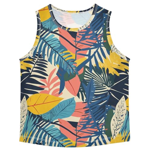 Boys Tank Top Shirts Jungle Colors Tropical Leaf Sleeveless T-Shirts Crew Neck for Kids Clothing Children