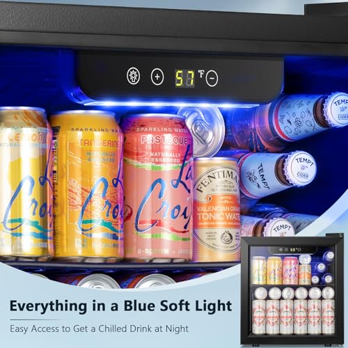 Image of Antarctic Star 48 Can Mini Fridge Cooler - Beverage Refrigerator Black Glass Door for Beer Soda or Wine, Small Drink Dispenser Machine Electronic Temperature Control for Home, Office or Bar, 1.3cu.ft.