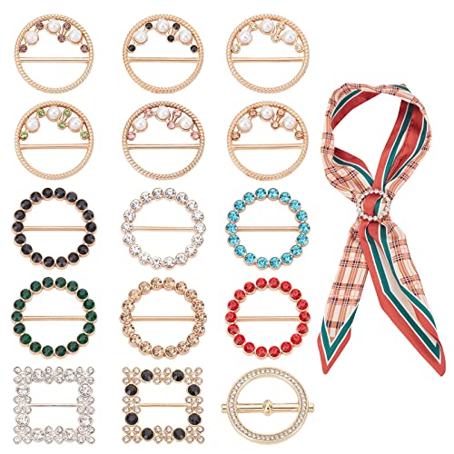 PandaHall 15 Styles Tee Shirt Écharpe Boucles Clips Bague Anneau Écharpe Boucle Porte-Bijoux Écharpe Carrée Ronde en Strass Anneau Boucle pour Coin Costumes Ceinture Taille Femme