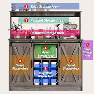 4everwinnerfarmhousecoffeebarcabinetwith9rackssideboardbuffetcabinetforliquorwith6hooksadjustableshelveslargewinebarcabinetforkitchendiningroomwashgrey Urban Country Home Decor 4 ever winner farmhouse coffee bar cabinet with 9 racks sideboard buffet cabinet for liquor with 6 hooks adjustable shelves large wine bar cabinet for kitchen dining room wash grey urban country home decor