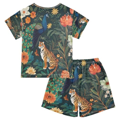 senya Short Sleeve Pajamas Sets Summer Cotton Sleepwear Peacock and Tiger2