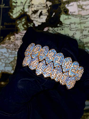 14k Shark Reed Teeth Trippy Gold and Blue Joker Gold Grillz for Mouth Top Bottom Hip Hop Teeth Grills for Teeth Mouth Grillz for Mouth Top Bottom Hip Hop 8 Teeth Grills for Teeth Mouth Set2