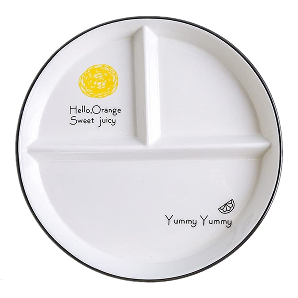 OnePine Porcelain Plate with 3 Compartment, Round Diet Plates Divided Plates for Children and Lose Weight