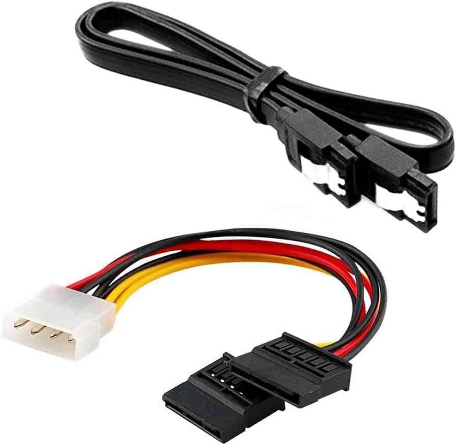 (Pack of 1+1 Sata 3 Data Cable with Locking Latch + 4 Pin Molex to Dual SATA Power Y Cable Combo for Internal Hard Disk Drive, HDD, SSD & DVD Writer - Black