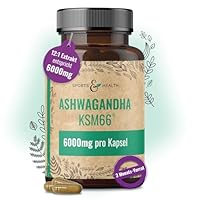 Ashwagandha KSM-66 Kapseln - Ultra Hochdosiert 6000mg pro Kapsel – Reines Extrakt ohne Zusätze – 100 Ashwagandha Kapseln – KSM66 Withanolide