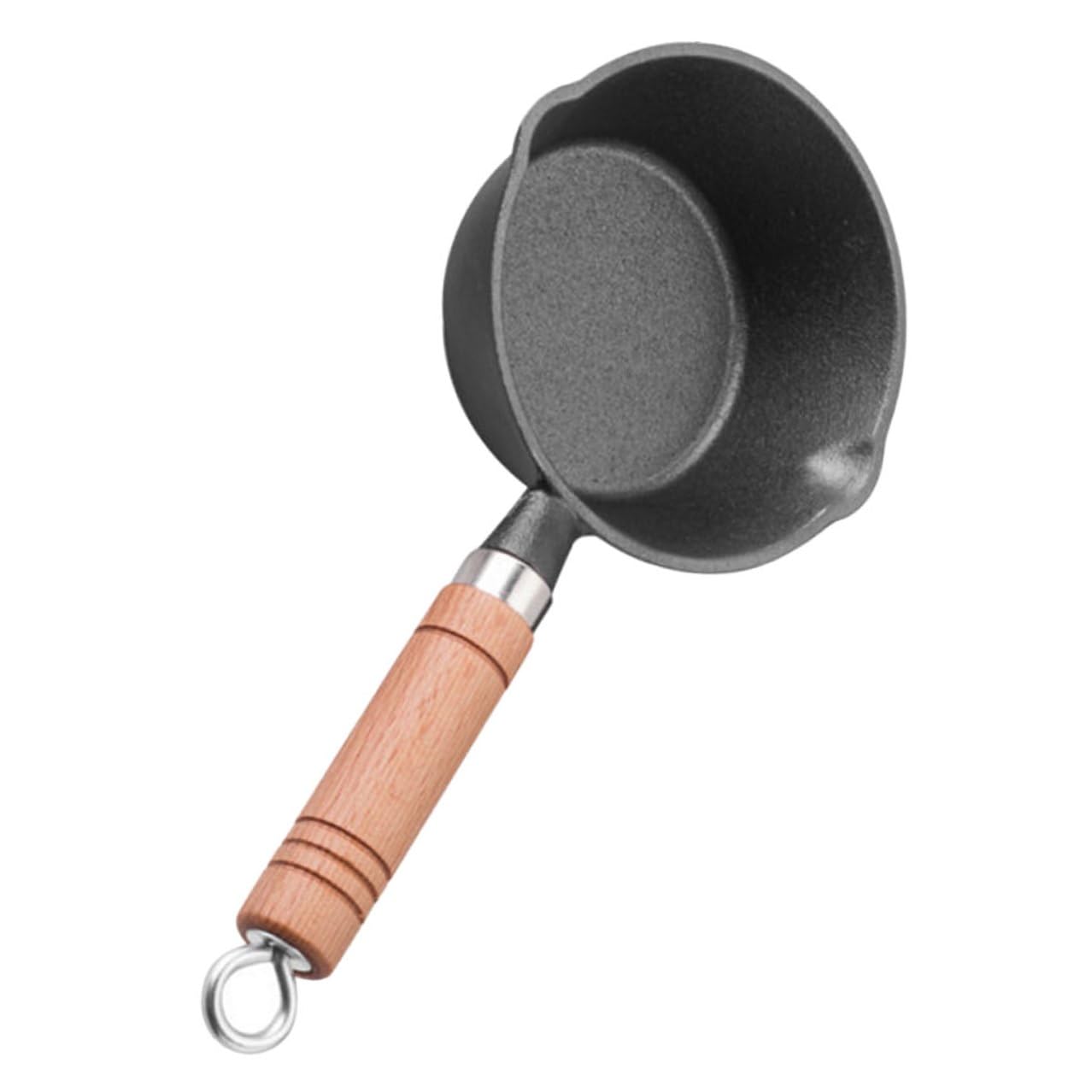 POPETPOP Padella in Manico in Legno Antiaderente e Termoisolante Piccola e Portatile per Friggere Uova Bistecche e Altri Ingredienti per Fornelli Fondo Piatto