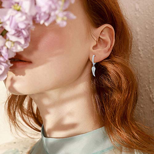 Cuoka Angel Wings,Feather Cross Earrings 925 Sterling Silver Unisex Hanging Dangle Drop Earrings,Small Hoop Earrings Jewelry for Women Men4