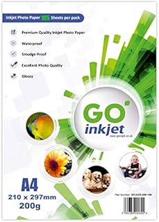 Go Inkjet Glossy A4 Photo Paper 100 Sheets, 200 GSM for HP, Canon, Epson and Inkjet Printers to Print Photographs and Brochures