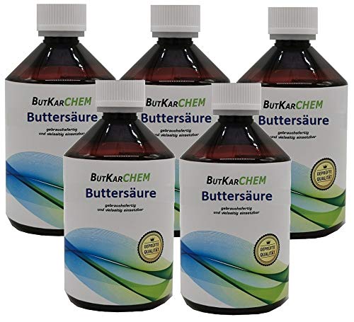 Preisvergleich Produktbild ButKarCHEM 5x450ml + Prime Artnr.201 Buttersäure für Free ester 99% Carbon Amazon Markenregistriert von Buttersaeure24 (5x450ml)