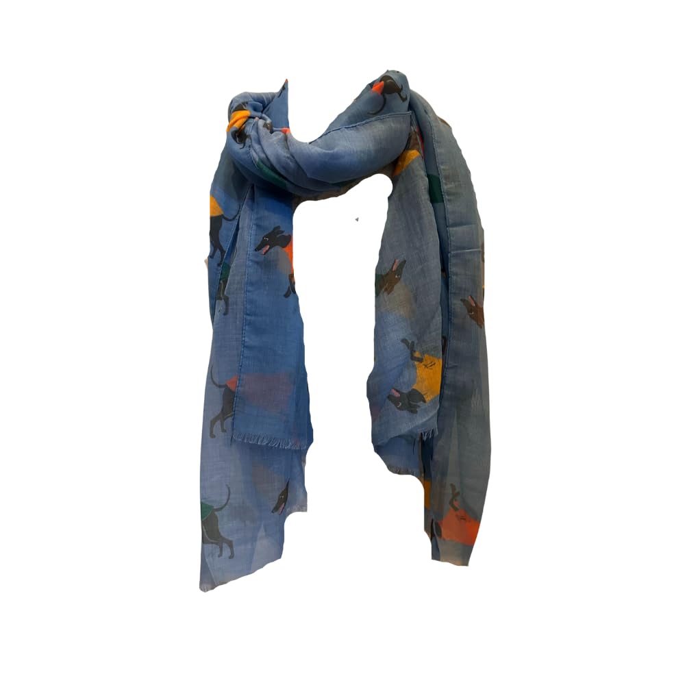 Pamper Yourself Now Sky Blue with Black Big Greyhound Scarf with Frayed Edge Lovely Long Soft Scarf Fantastic Gift
