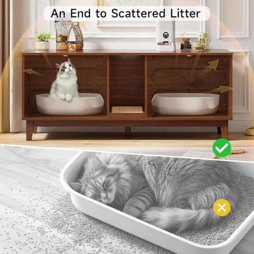 Image of ONBRILL 59 inch Cat Litter Box Enclosure for 2 Cats, Cat Litter Boxes, Walnut