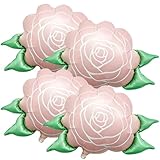 4 Piezas Gigantes Globos de Flor de Aluminio Rosa, 32 Pulgadas Globos de Rosa Floral para Decoración de Bodas Cumpleaños, Hermosa Decoración del Día de la Madre Pascua, Globos