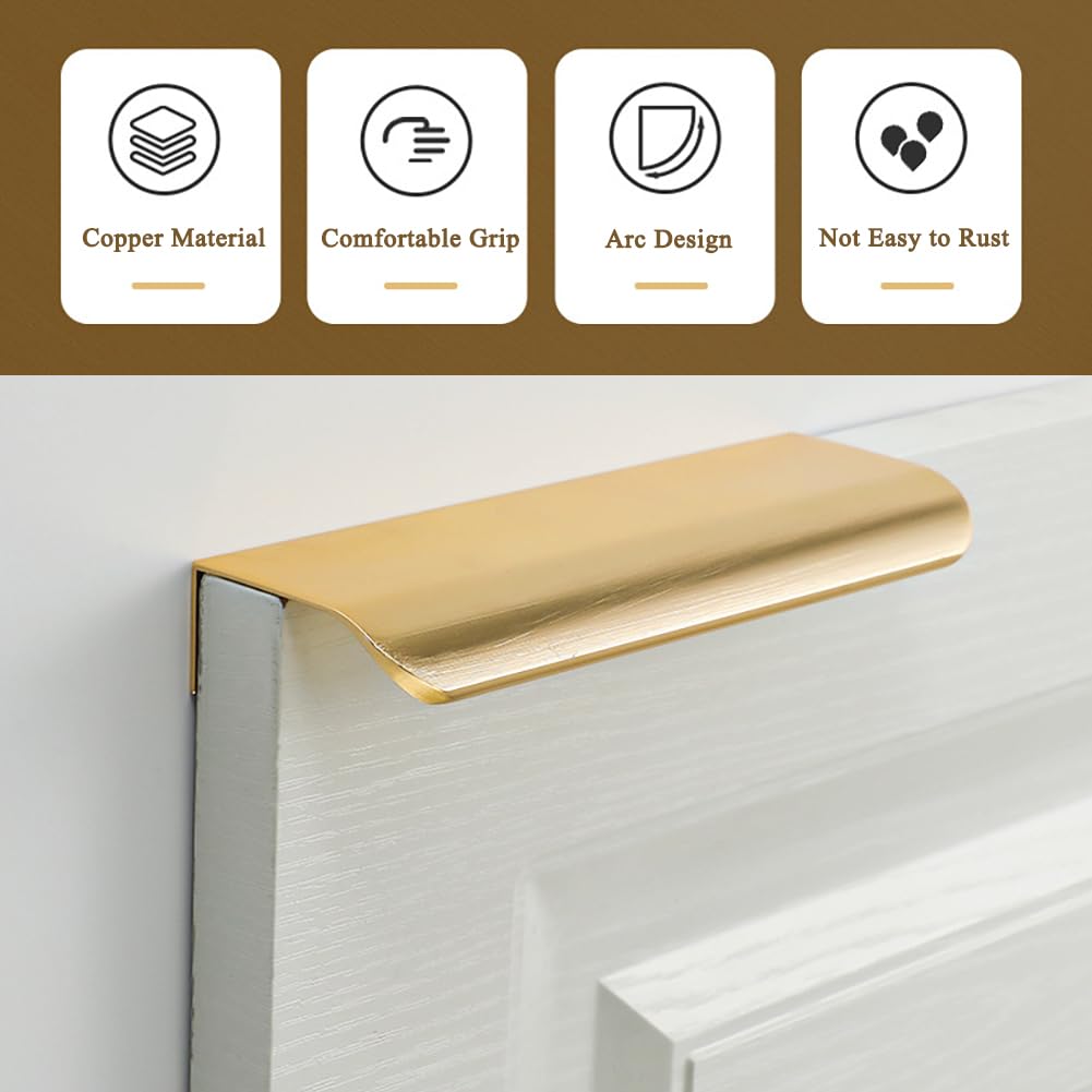 Auswalar 6 PCS Gold Kitchen Cupboard Handles,Finger Edge Pulls for Cabinets and Drawers 80mm Gold Wardrobe Door Handles Modern Aluminum Bathroom Cabinet Handles - Image 4