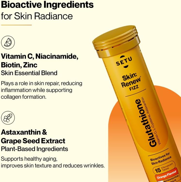 SETU Skin Renew, Glutathione with Vitamin C, Gluta Fizz, Supports Detoxification, Sugar-Free, Orange Flavour, 30 Effervescent Tablets - Image 4