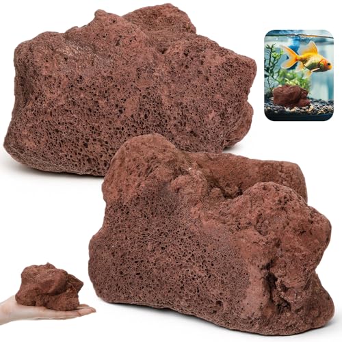 Hicarer 2 Pack Aquarium Red Lava Rock 4- 6 Fish Tank Volcanic Rocks Stone for Water Clarification and Odor Removal Fish Tank Decoration Landscape Stone