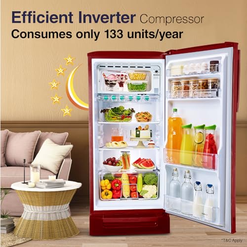 Image of Godrej 202 L 5 Star Advanced Inverter, Jumbo Vegetable Tray Direct Cool Single Door Refrigerator With Base Drawer(, RD 210E TDI MN WN, Marine Wine)