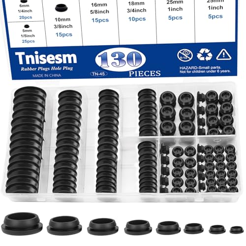 Image of Tnisesm 130PCS 8 Sizes Black Rubber Plugs for Round Holes Silicone Plugs, 1 inch 3 /4 inch 5 /8 inch 1 /2 inch 3 /8 inch 5 /16 inch 1 /4 inch 1 /5 inch Round Hole Plug Snap Locking, Used for Furniture