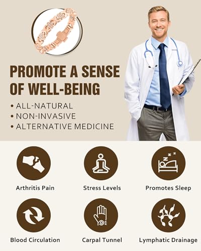 Jecanori 5X Strength Magnetic Copper Bracelet for Women —Updated 5,000 Gauss Ellipse Magnets — Premium Butterfly Clasp & Adjustable Length,Gold Rose Four-leaf Clover3