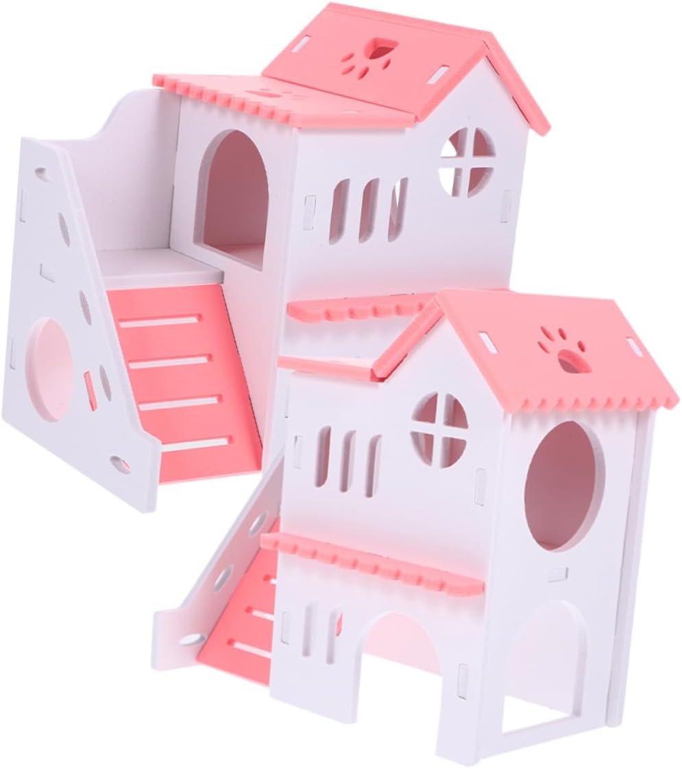 2Pcs Hamster Hideout Villa Cozy Guinea Pig House with Ramp Small Animal Habitat for Guinea Pigs and Hamsters Durable Design for Play and Rest