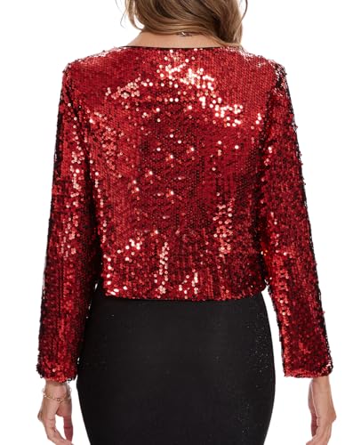 Image of MINTLIMIT Women's Sequin Jacket Long Sleeve Open Front Sparkly Shrugs Glitter Cropped Bolero Cardigans